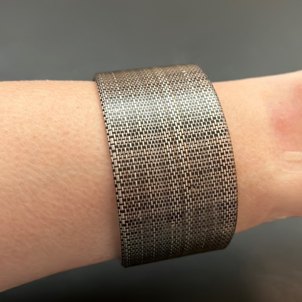 Vintage Plastic Cuff Bangle Bracelet, Woven, Retro, Boho